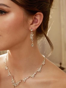 Etoivie 1 Set Bridal Silver Color Jewelry Set Including Crown Tiara, Necklace And Earrings, Classic Crystal Rhinestone Design, For Wedding Dress, Bridesmaids Or Party Occasions Halloween Wedding Wedding - Silver - View 3
