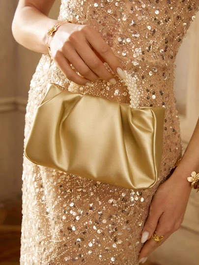 Etoivie 菱形公主仿珍珠和水钻珍珠链和装饰仿珍珠缀饰云形折叠单肩包，适合派对、婚礼、舞会和晚宴、口红、女士珍珠包、时尚商务休闲女士包，非常适合办公室、商务和工作