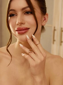 Etoivie 2 件 18K 香槟宝石戒指，镀玫瑰金，结婚珠宝，女士订婚周年纪念礼物 - 香檳色 - 查看 2