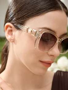 Clariva 1 Pair Faux Pearl Acrylic Cat Eye Fashion Glasses Beach Accessories For Women Glasses Shades Basics Fall Winter Women Outfits Clothes Business Casual Gifts For Summer Beach Vacation, Outdoor, Travel Pearl Decor Elegant Style Cat Eye Frame - Champagne - View 3
