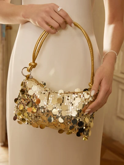 Etoivie 1 件金色闪亮新月形 PVC 女士单肩包