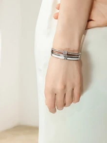 Clariva 1件/2件/3件装不锈钢手链，男女皆宜，个性化设计，心形锆石手链，珠宝配饰礼品，黄金首饰，女士手链配饰，女士不锈钢手链，女士西式首饰 - 銀色手鐲 - 查看 3