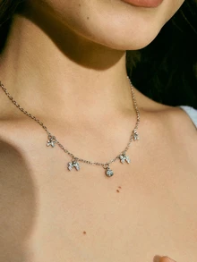 Hatastic 1pc Dainty Elegant Butterfly Pendant Necklace, Suitable For Daily Wear Music Fest - Silver - View 3