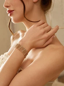 Multi-Layer Fashionable Rhinestone Wrapped Open Cuff Handmade Bracelet For Women - Gold - View 1