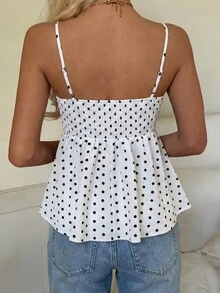 女士黑白波点吊带背心，夏季新品 - 黑與白 - 查看 2