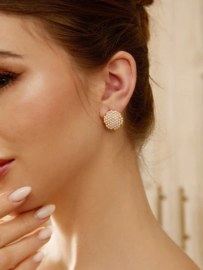 Etoivie 1 对法式经典百搭别致耳钉，优雅精致女士仿珍珠耳环，2025 年新款时尚珠宝