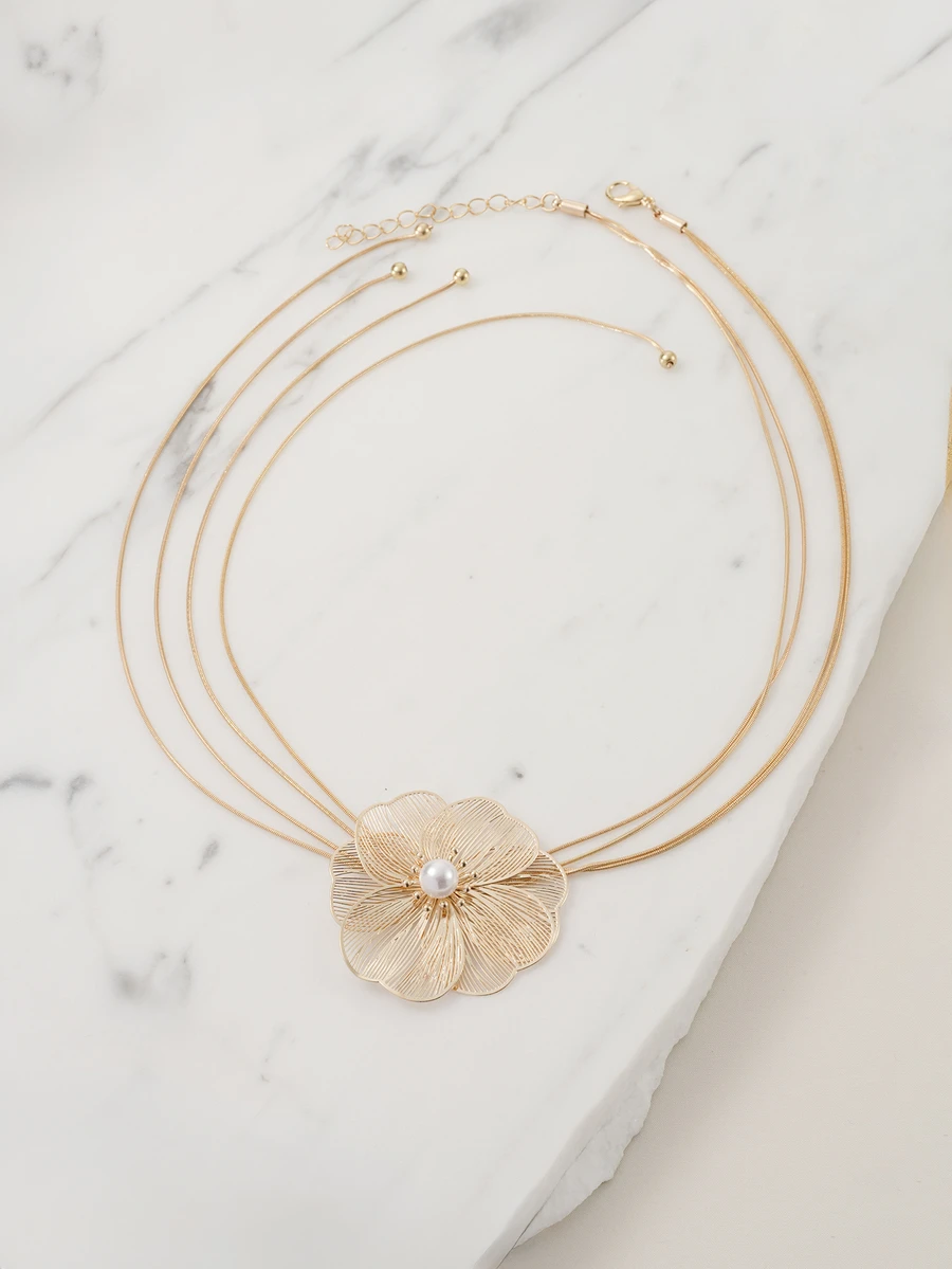 Clariva 1pc Creative Floral & Tassel Decor Elegant Long Y-Necklace, Fashion Design, Summer - Yellow Gold - View 1