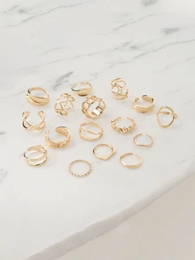 Clariva 16pcs/Set Punk Style Rings Set, Vintage Geometric Rings Set For Women, Fashionable Personalized Jewelry Gift, Suitable For Daily Outfit And Party Accessories - Gold - View 5
