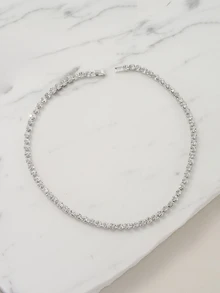 Clariva 1pc Women Diamond Encrusted Choker Necklace, Formal Occasion Neck Choker Collar - Silver - View 1