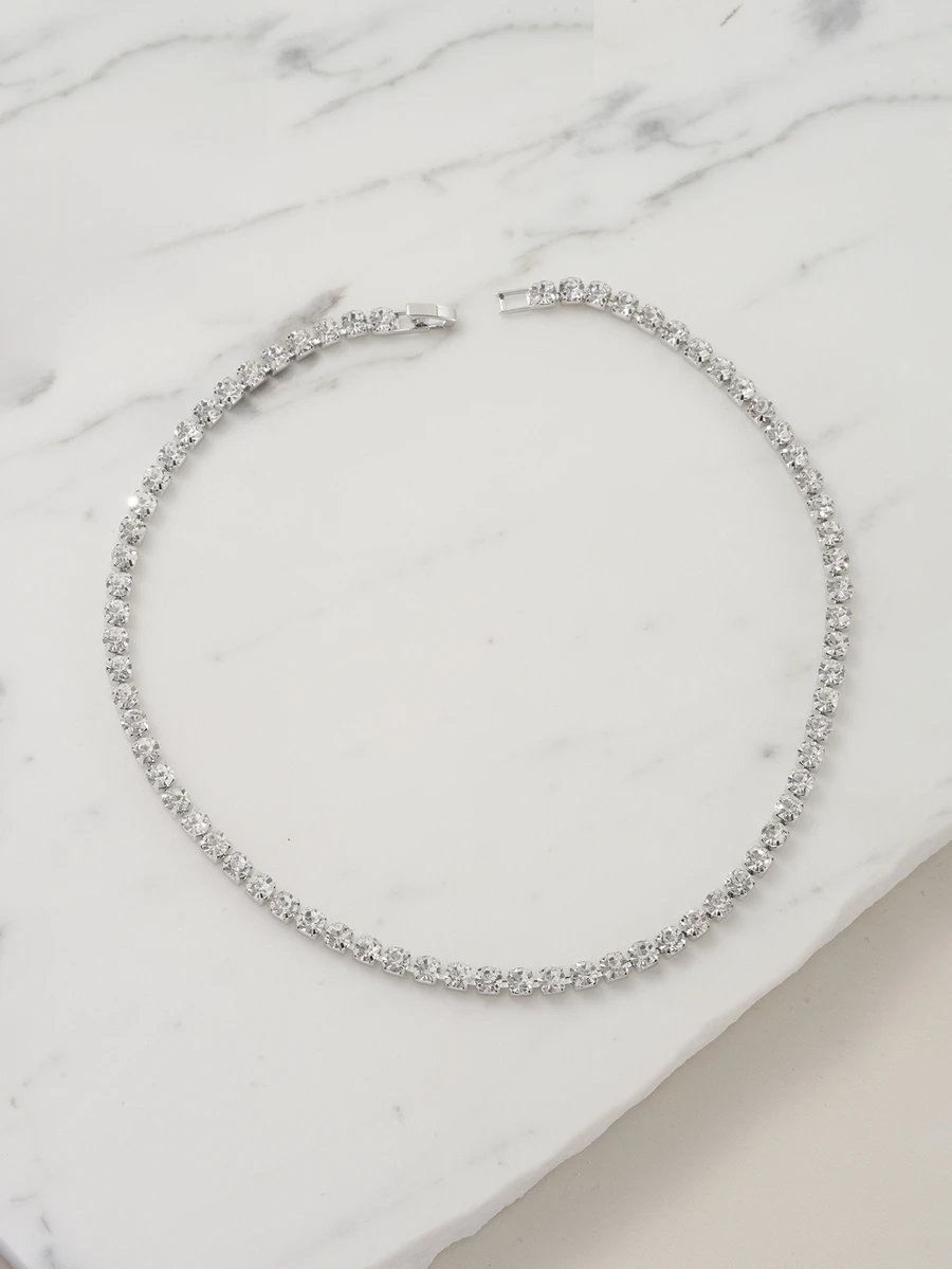 Clariva 1pc Women Diamond Encrusted Choker Necklace, Formal Occasion Neck Choker Collar - Silver - View 1