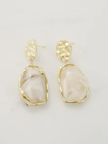 Clariva 1 Pair Retro Resin Geometric Earrings For Women, Suitable For Christmas, Daily Wear, Gold-Tone Chunky Jewelry Accessories, Halloween Decor - Yellow Gold - View 1