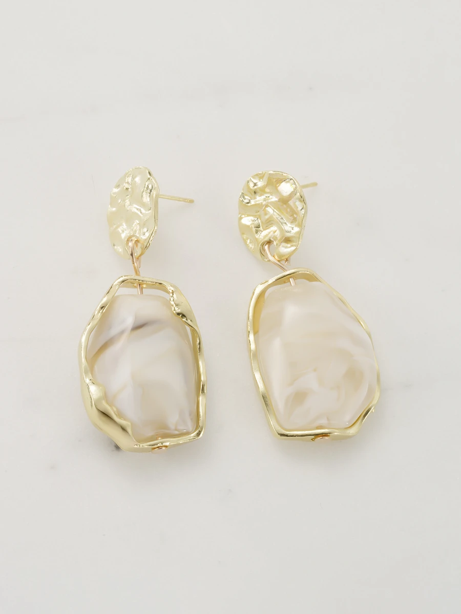 Clariva 1 Pair Retro Resin Geometric Earrings For Women, Suitable For Christmas, Daily Wear, Gold-Tone Chunky Jewelry Accessories, Halloween Decor - Yellow Gold - View 1