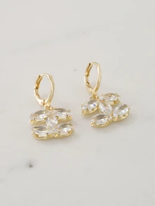 Clariva 1 Pair Fashionable Elegant Minimalist Luxury High-End Copper Inlaid Cubic Zirconia Pendant Earrings, Suitable For Women's Daily Wear (With Anti-Oxidation Packaging Box) - Gold - View 2