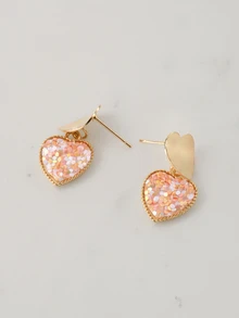 Clariva 1对极简主义小巧随机心形亮片耳钉（女士款） - 粉色 - 查看 3