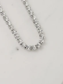 Clariva 1pc Women Diamond Encrusted Choker Necklace, Formal Occasion Neck Choker Collar - Silver - View 3