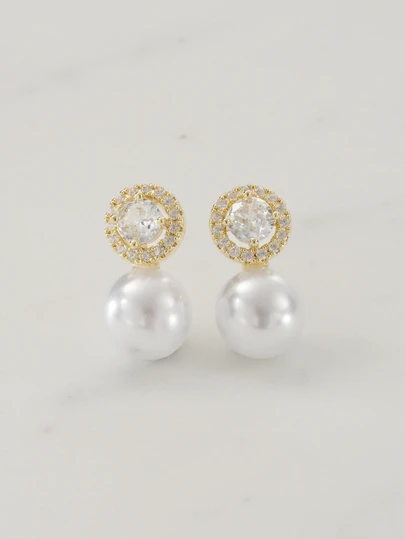 Clariva 1 Đôi bông tai hình giọt nước thanh lịch đính đá Cubic Zirconia và ngọc trai giả, thích hợp làm quà tặng cho nữ nhân dịp Lễ Tình nhân, đám cưới, lễ đính hôn, kỷ niệm hoặc trang sức dự tiệc.