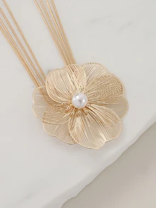 Clariva 1pc Creative Floral & Tassel Decor Elegant Long Y-Necklace, Fashion Design, Summer - Yellow Gold - View 5
