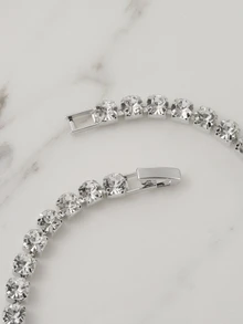 Clariva 1pc Women Diamond Encrusted Choker Necklace, Formal Occasion Neck Choker Collar - Silver - View 4