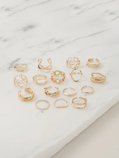 Clariva 16pcs/Set Punk Style Rings Set, Vintage Geometric Rings Set For Women, Fashionable Personalized Jewelry Gift, Suitable For Daily Outfit And Party Accessories