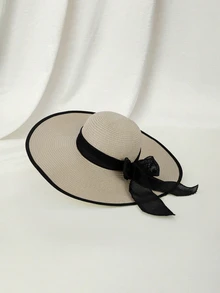 Clariva 1pc Women's Summer Sun Shade Straw Beach Hat - Multicolor - View 2