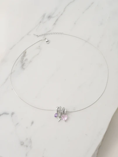 Clariva 1pc 2026 New Heart & Star Water Drop Pendant Necklace, Multi-Color Titanium Steel Zirconia Y2K Fashion Necklace For Women, Suitable For Daily Outfit And Party Accessories