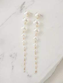 Clariva 1 Paar lange Quasten Ohrringe, Perlen Ohrstecker, elegante & modische lange Ohrringe zum Baumeln, Feiertagsaccessoires, ideales Geschenk - Stil 2 - Übersicht 1