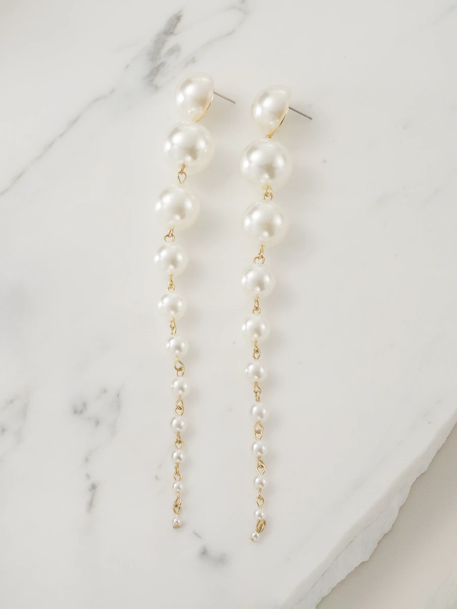 Clariva 1 Paar lange Quasten Ohrringe, Perlen Ohrstecker, elegante & modische lange Ohrringe zum Baumeln, Feiertagsaccessoires, ideales Geschenk - Stil 2 - Übersicht 1