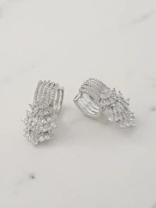 Clariva 1pair Luxury Water Drop Tassel Cubic Zirconia Earrings,Exaggeration Noble Sparkling Multilayer Bridal Earrings Accessories, Suitable For Party, Banquet, Gathering, Dating, Daily Outfit Accessories, Holiday Jewelry Gift - White - View 4