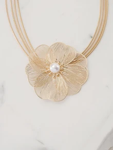 Clariva 1pc Creative Floral & Tassel Decor Elegant Long Y-Necklace, Fashion Design, Summer - Yellow Gold - View 2