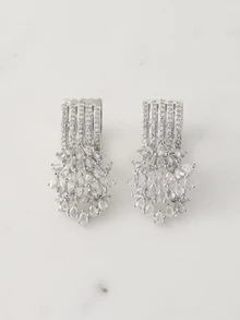 Clariva 1pair Luxury Water Drop Tassel Cubic Zirconia Earrings,Exaggeration Noble Sparkling Multilayer Bridal Earrings Accessories, Suitable For Party, Banquet, Gathering, Dating, Daily Outfit Accessories, Holiday Jewelry Gift - White - View 1
