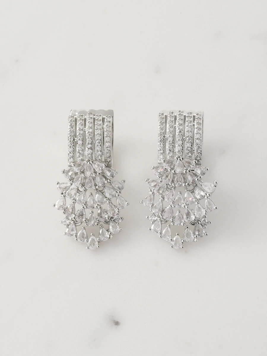 Clariva 1pair Luxury Water Drop Tassel Cubic Zirconia Earrings,Exaggeration Noble Sparkling Multilayer Bridal Earrings Accessories, Suitable For Party, Banquet, Gathering, Dating, Daily Outfit Accessories, Holiday Jewelry Gift - White - View 1