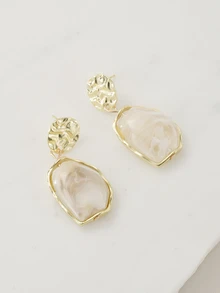 Clariva 1 Pair Retro Resin Geometric Earrings For Women, Suitable For Christmas, Daily Wear, Gold-Tone Chunky Jewelry Accessories, Halloween Decor - Yellow Gold - View 2