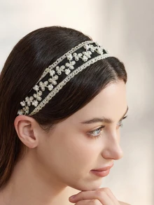 Clariva 1 chiếc băng đô cài tóc ren đính hạt co giãn mới, phụ kiện tóc dành cho nữ. - màu đen - Xem 4