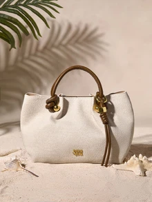 Tropiscape Women's Fashionable Contrast Color Casual Commute Handbag Cottagecore,SummerOutfit - Beige - View 1