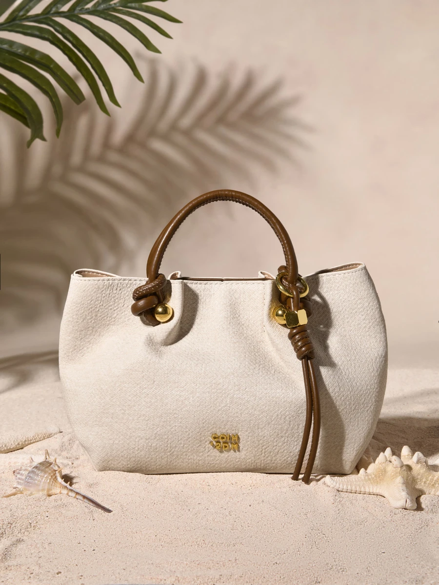 Tropiscape Women's Fashionable Contrast Color Casual Commute Handbag Cottagecore,SummerOutfit - Beige - View 1