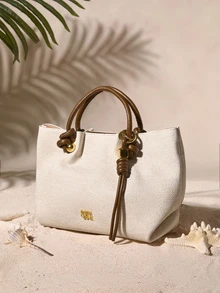 Tropiscape Women's Fashionable Contrast Color Casual Commute Handbag Cottagecore,SummerOutfit - Beige - View 3