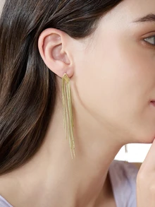 Clariva 1 Pair Exaggerated Long Tassel Earrings, Fashionable Design, Versatile Earrings - Gold - View 4