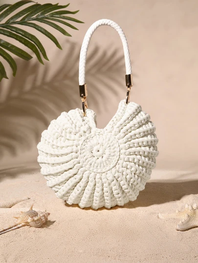 Tropiscape 新款手工编织极简贝壳手提包，乳白色
