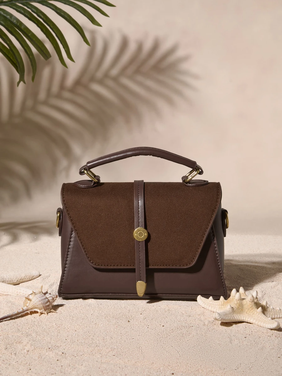 Tropiscape Nueva bolsa cruzada cuadrada con hebilla metálica clásica y decorativa, correa ajustable, diseño de solapa burdeos, adecuada para deportes al aire libre, ir al trabajo, compras, campus y viajes de corta distancia, estilo campestre, atuendo de verano - Café integral - Ver 1