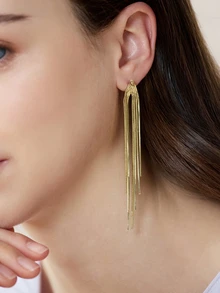 Clariva 1 Pair Exaggerated Long Tassel Earrings, Fashionable Design, Versatile Earrings - Gold - View 2