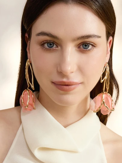Clariva Fashionable Women's Earrings, Bohemian Style Exaggerated Large Rose Flower Earrings, Valentine's Day Jewelry Gift