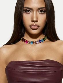 TuEzra 1pc Multicolor Rhinestone Water Drop Shaped Heart Style Necklace For Women (Random Color) Valentines,Mom,Mother,Mother's Day,Gift - Multicolor - View 1
