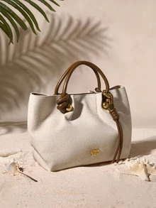 Tropiscape Women's Fashionable Contrast Color Casual Commute Handbag Cottagecore,SummerOutfit - Beige - View 5
