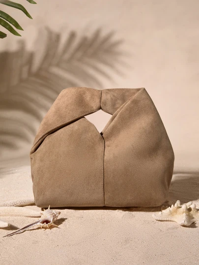 Tropiscape 1 件雕塑感包款秋冬新款复古美拉德棕色天鹅绒质感 PU 皮革手提包，简约风格女士托特包，适合搭配风衣通勤