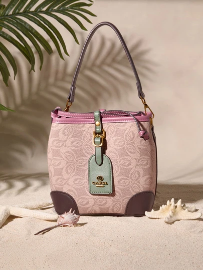 Tropiscape 2026 New Design Fashionable Printed Bucket Bag, Classic Handbag, Stylish Shoulder Crossbody Bag, Luxury Tote Bag, High-End Brand Handbag, Burgundy Color, Lightweight Shoulder Crossbody Bag