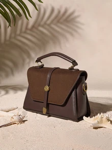 Tropiscape Nueva bolsa cruzada cuadrada con hebilla metálica clásica y decorativa, correa ajustable, diseño de solapa burdeos, adecuada para deportes al aire libre, ir al trabajo, compras, campus y viajes de corta distancia, estilo campestre, atuendo de verano - Café integral - Ver 4