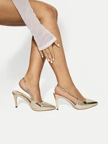 TuEzra Fall/Winter 2025 Spring/Summer New Design Pointy Toe Gold Rhinestone Decor Chain Detail High Heel Pumps, Elegant, Party,Stiletto Heels - Gold - View 1