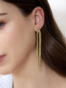 Clariva 1 Pair Exaggerated Long Tassel Earrings, Fashionable Design, Versatile Earrings - Gold - View 1