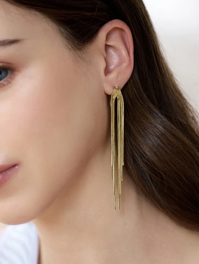 Clariva 1 Pair Exaggerated Long Tassel Earrings, Fashionable Design, Versatile Earrings