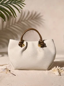Tropiscape Women's Fashionable Contrast Color Casual Commute Handbag Cottagecore,SummerOutfit - Beige - View 2